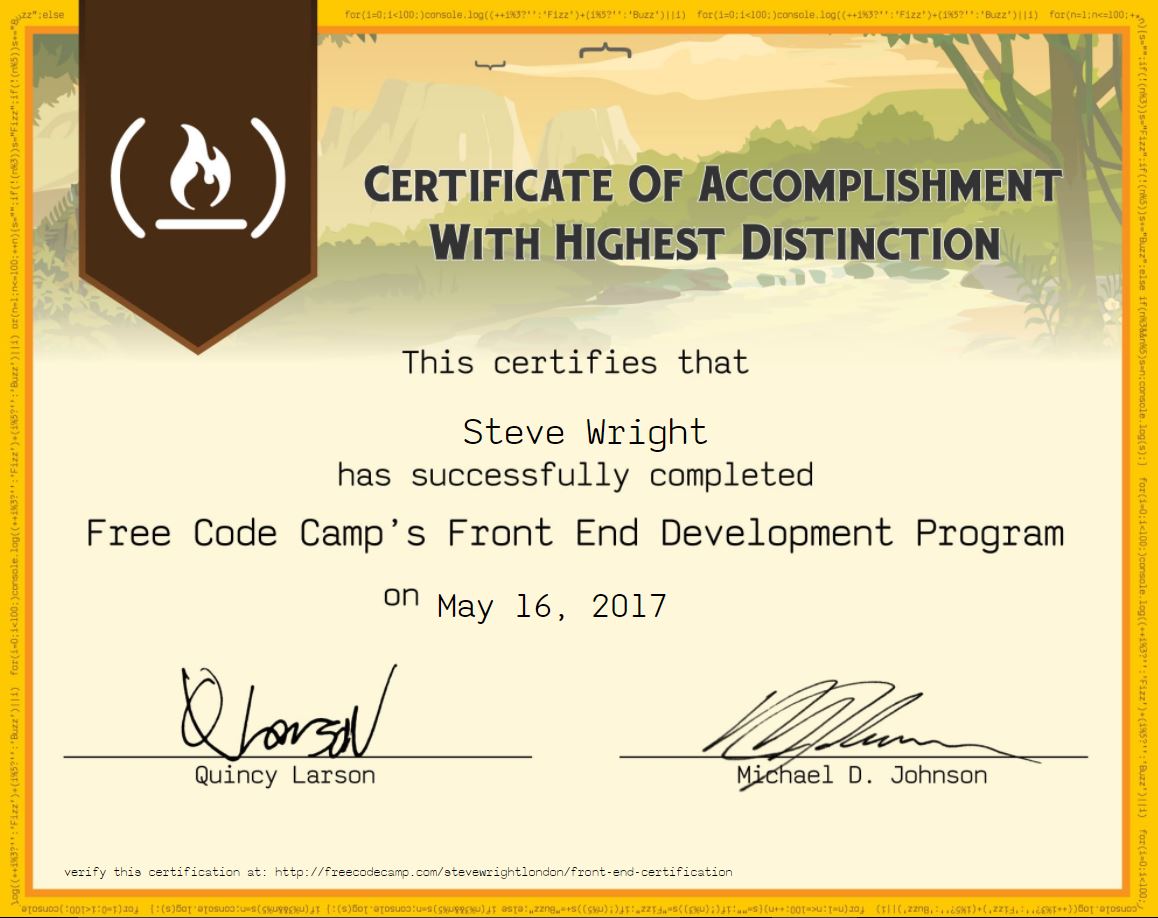 FreeCodeCamp Front End Certification (HTML, CSS, JavaScript)