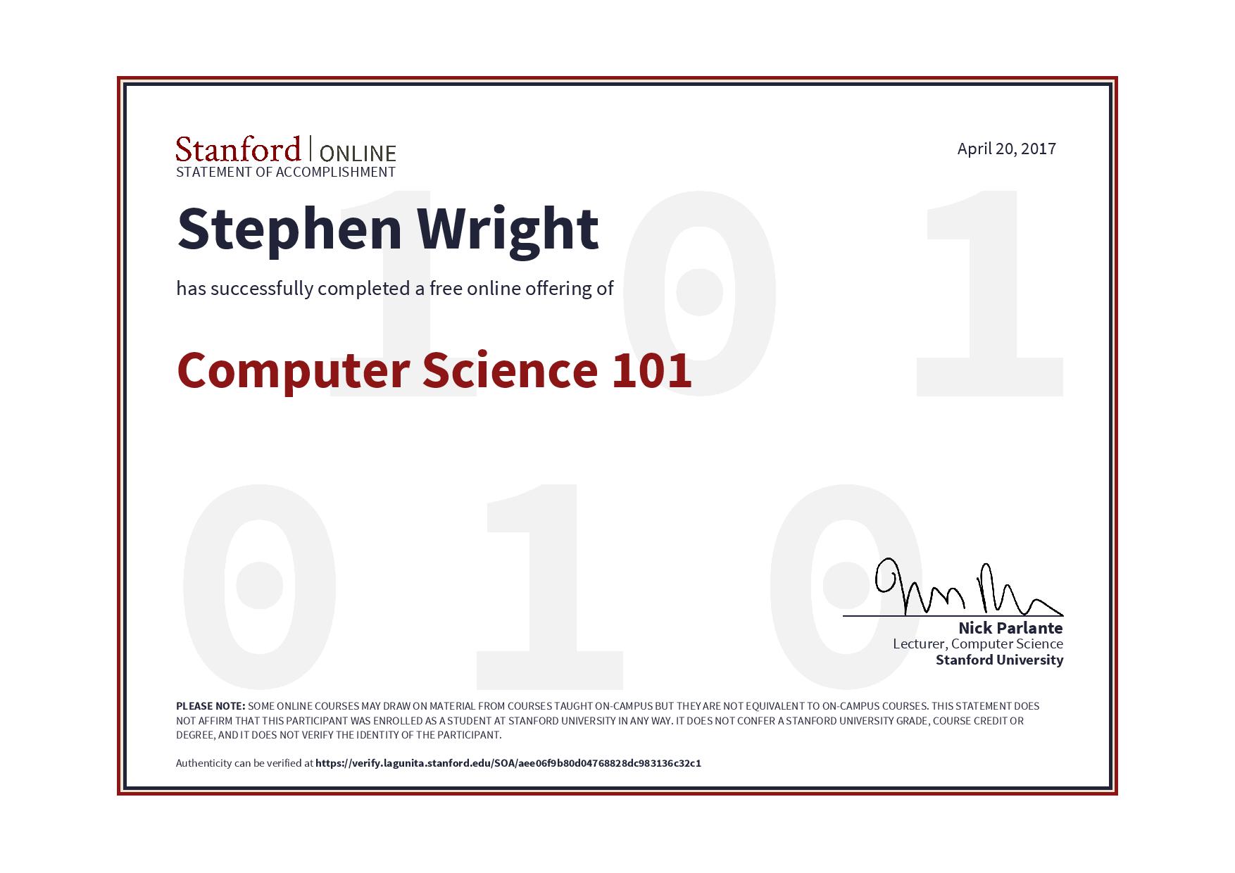 Stanford Computer Science Certificate